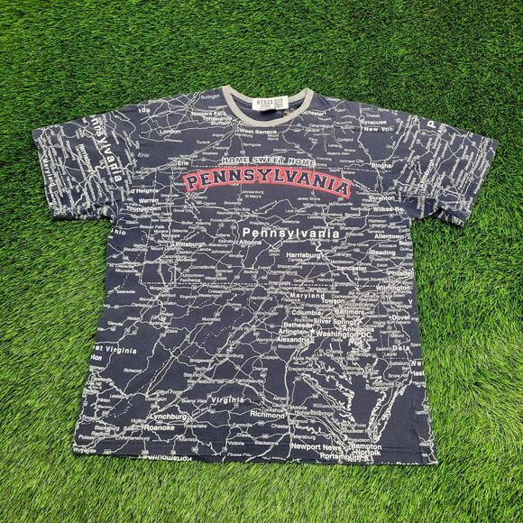 Pennsylvania City Map Shirt Large 23x27 Blue White AOP - Picture 1 of 13